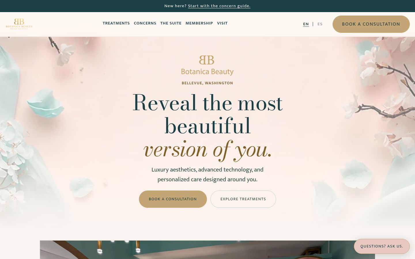 Botanica Beauty Studio website homepage